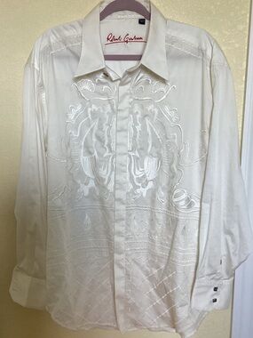 Robert Graham White Embroidered Long-Sleeve Dress Shirt